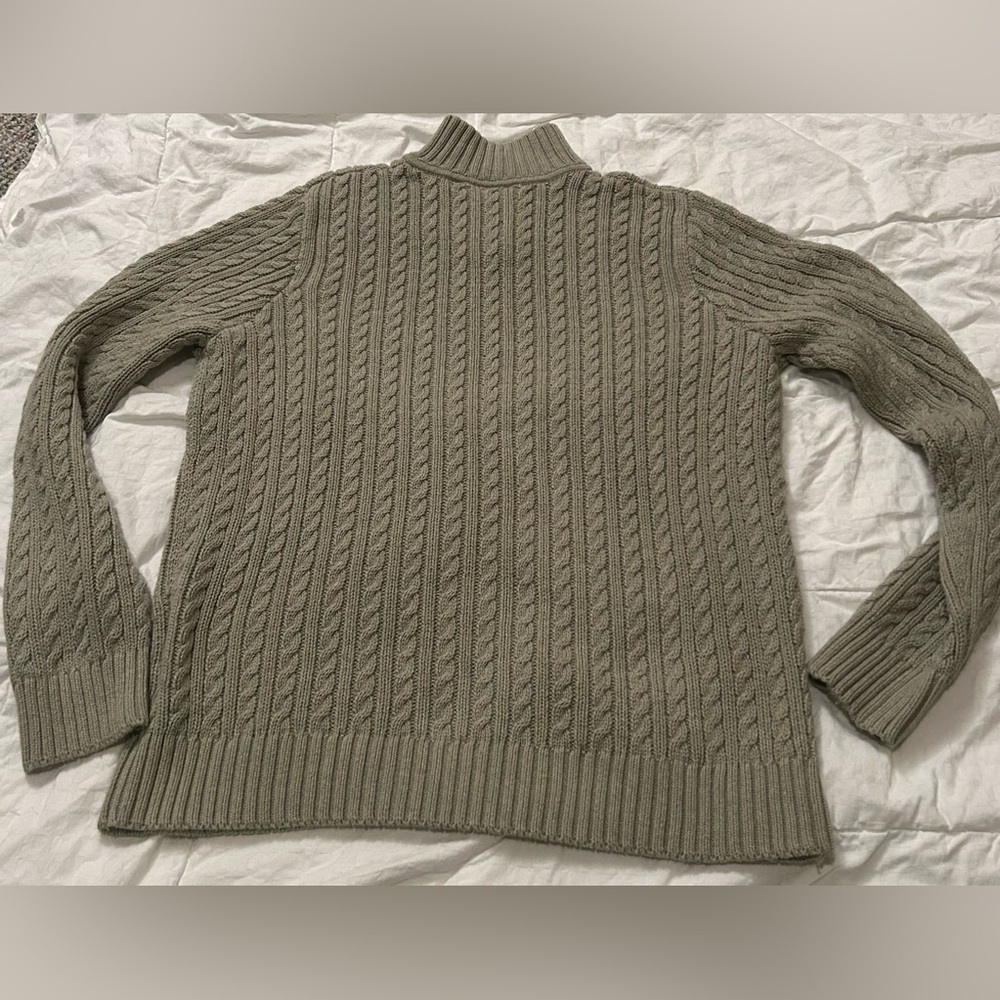 Women’s Cable Knit 100% Cotton 1/4 Zip Sweater in sage Green - Picture 8 of 13